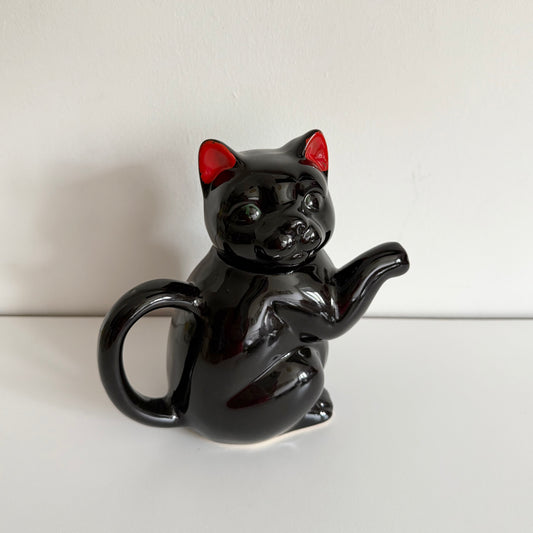 Vintage black cat small ceramic teapot