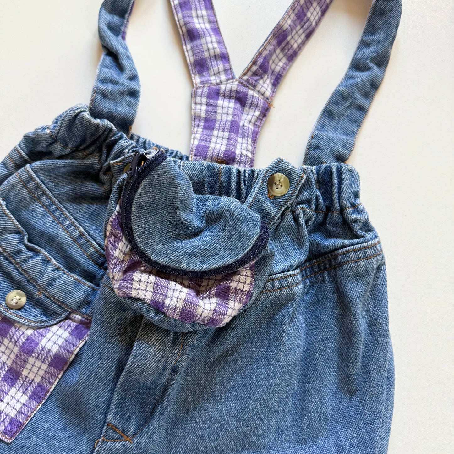 Vintage tiny folk brace dungarees with bum bag pouch. 12-18 months