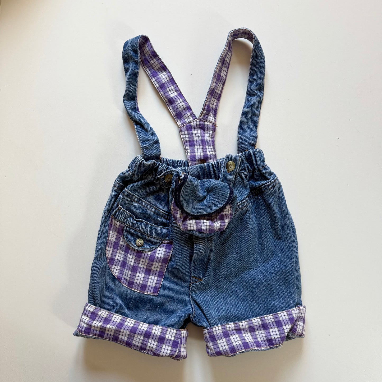 Vintage tiny folk brace dungarees with bum bag pouch. 12-18 months