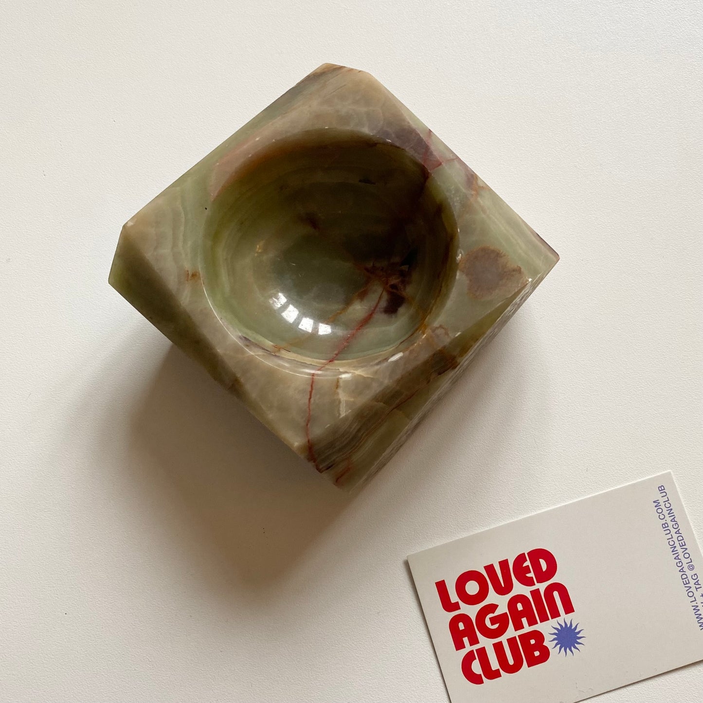 Vintage khaki green marble ashtray.