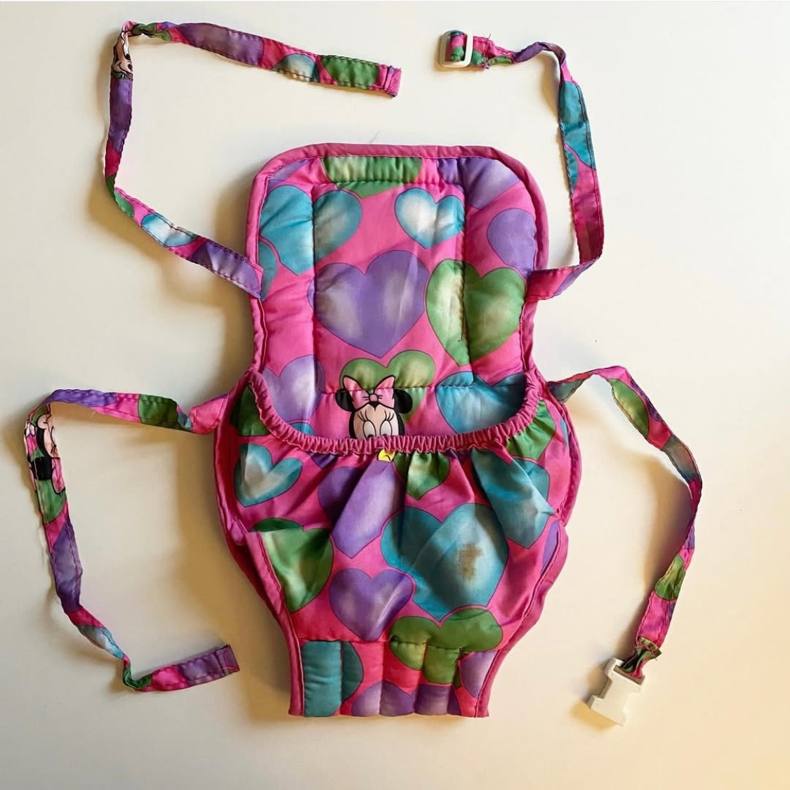 Vintage rare Minnie Mouse toy baby carrier - tie fastening instead of plug! It does has a small stain on the front as shown