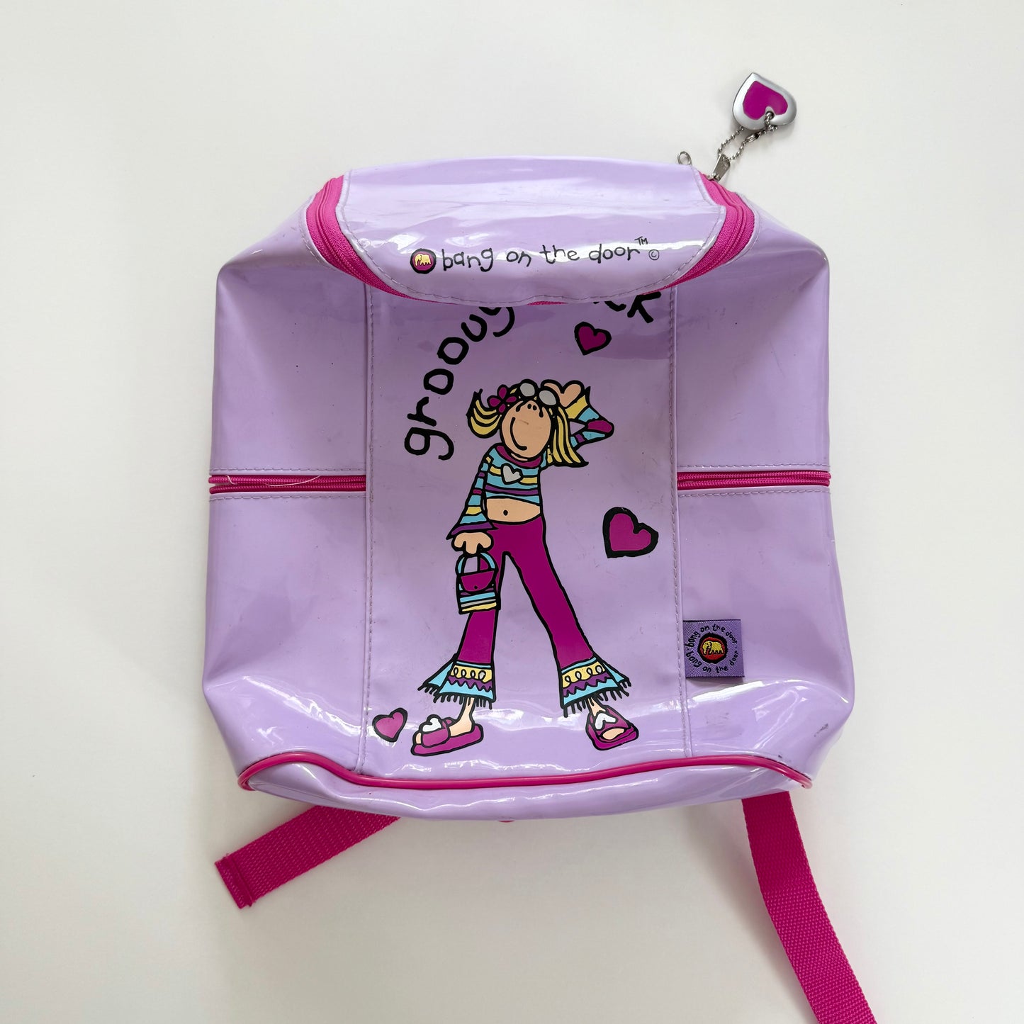 Vintage bang on the door groovy chick purple pvc rucksack