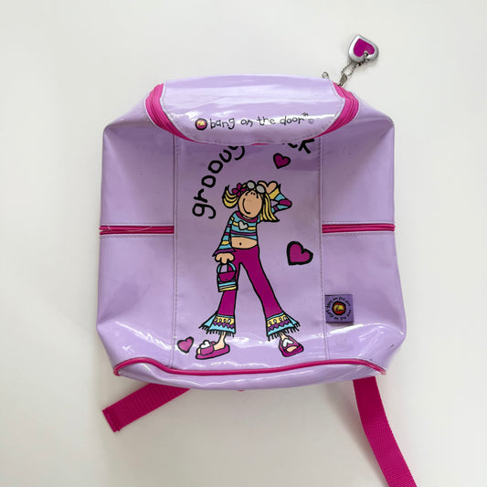 Vintage bang on the door groovy chick purple pvc rucksack