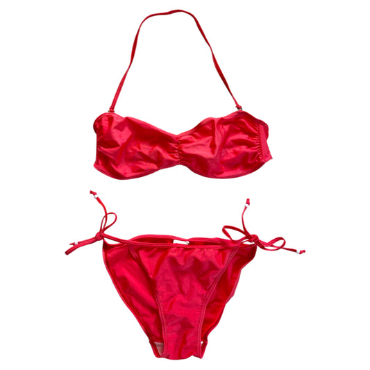 Vintage 90s coral halterneck bikini set. Size 12