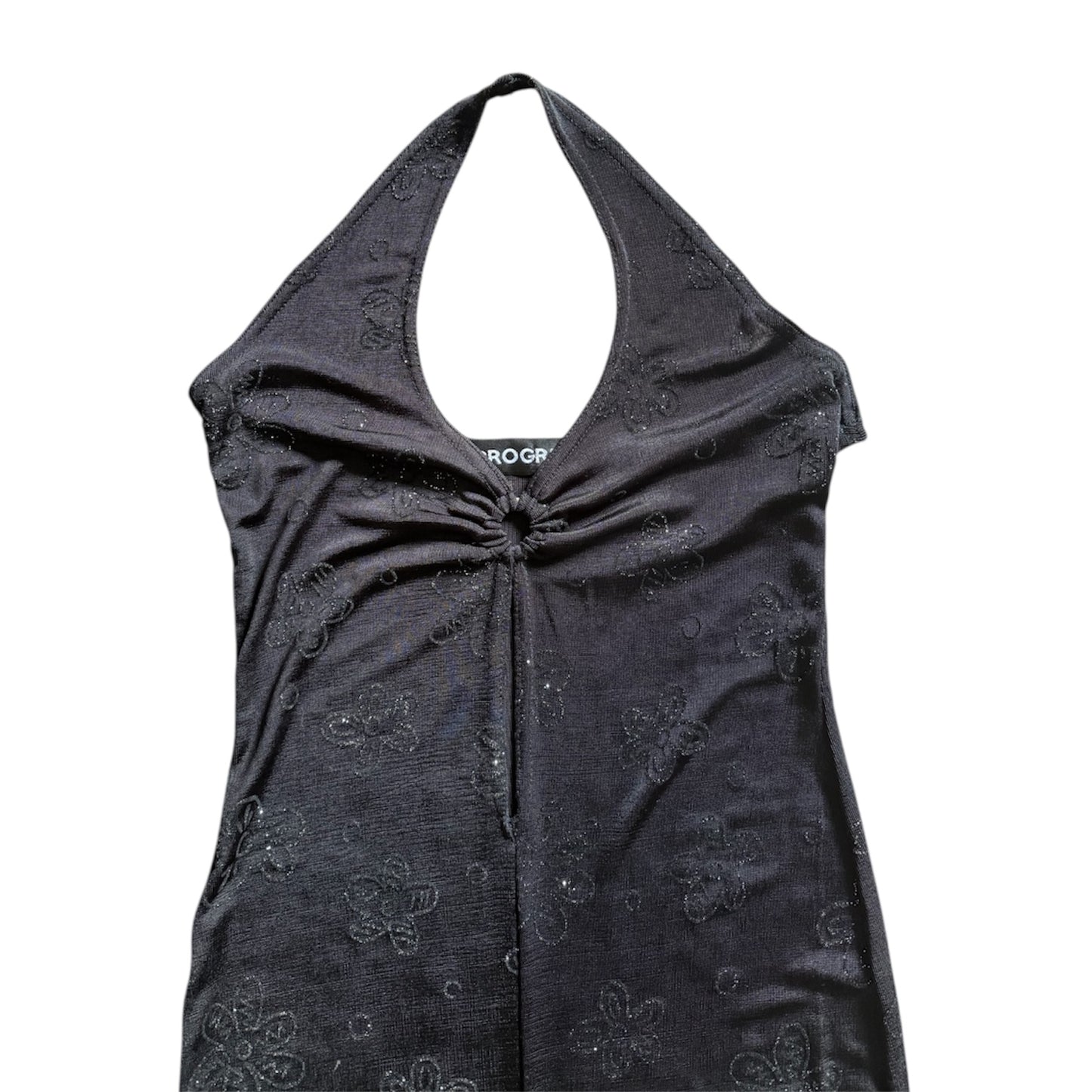 Vintage long lined halter neck dress with split design. Size S (8-10)