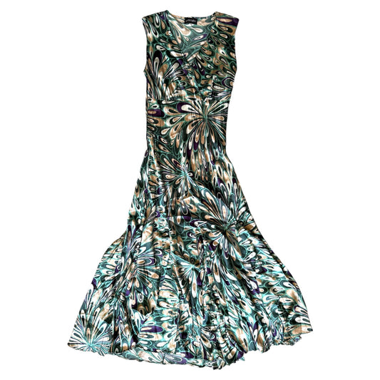 Vintage Y2K teal printed principles 100% silk dress. Size 8.