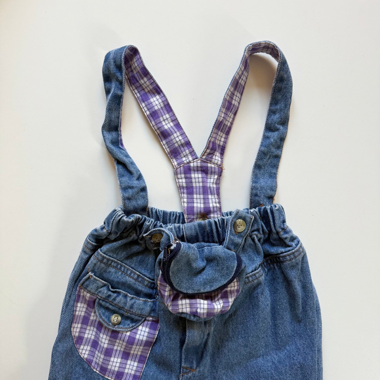 Vintage tiny folk brace dungarees with bum bag pouch. 12-18 months