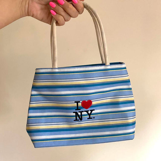vintage y2k blue striped nylon tote bag. Length: 6.5 inch / width: 10 inch