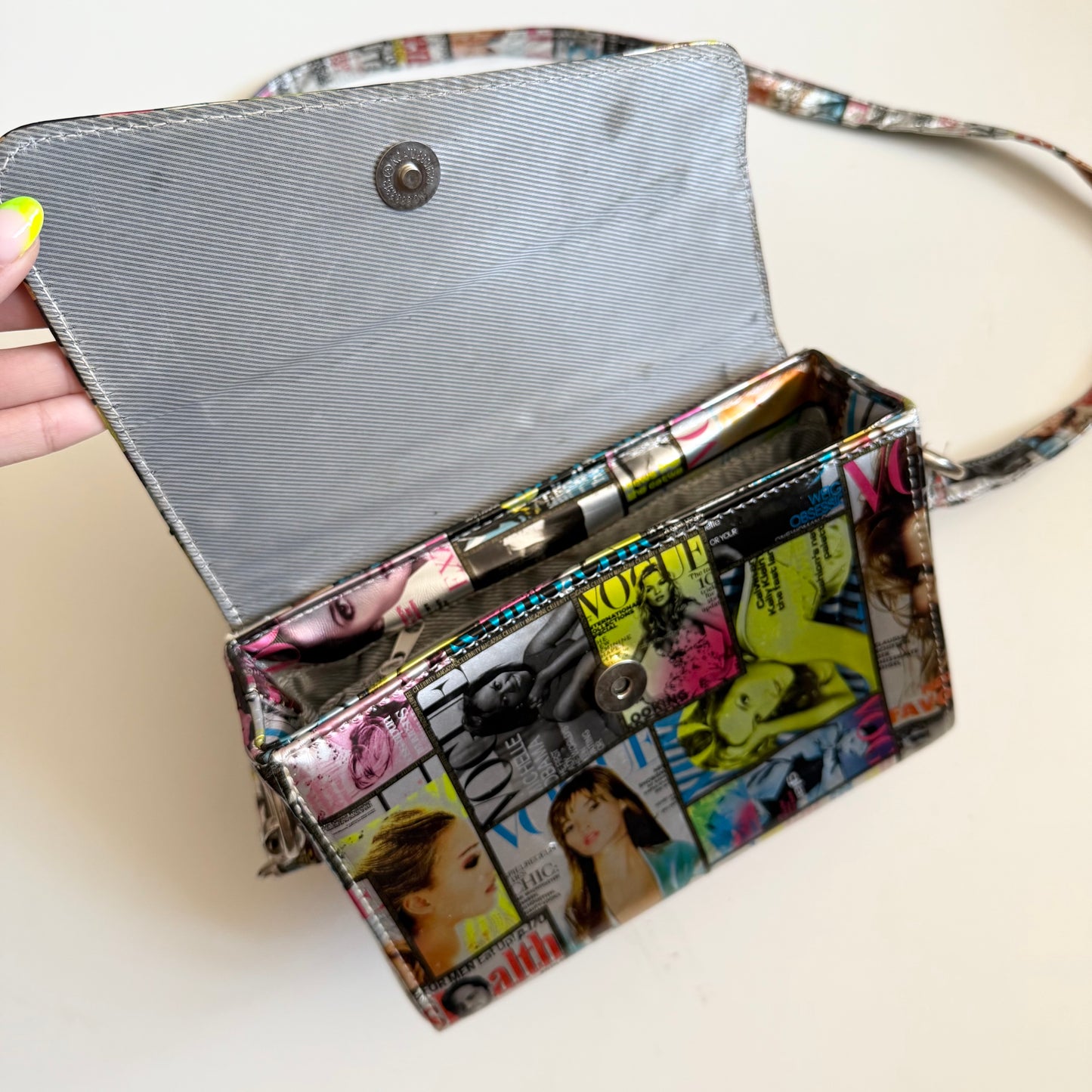 Vintage recycled vogue printed magazine bag.