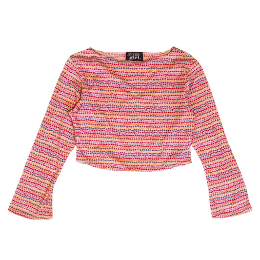 Vintage Y2K mesh pink floral striped with mid sleeve crop top. Size xs/S