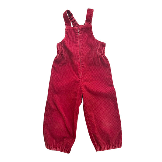 Vintage red corduroy dungarees romper. Size 2 years