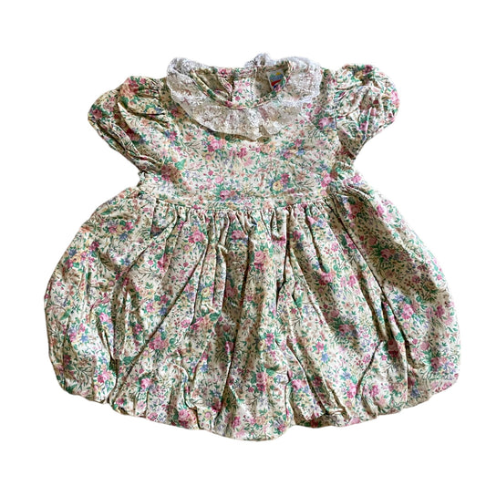 Vintage childrens world vintage puff ball dress with lace neck. Age 12-18months