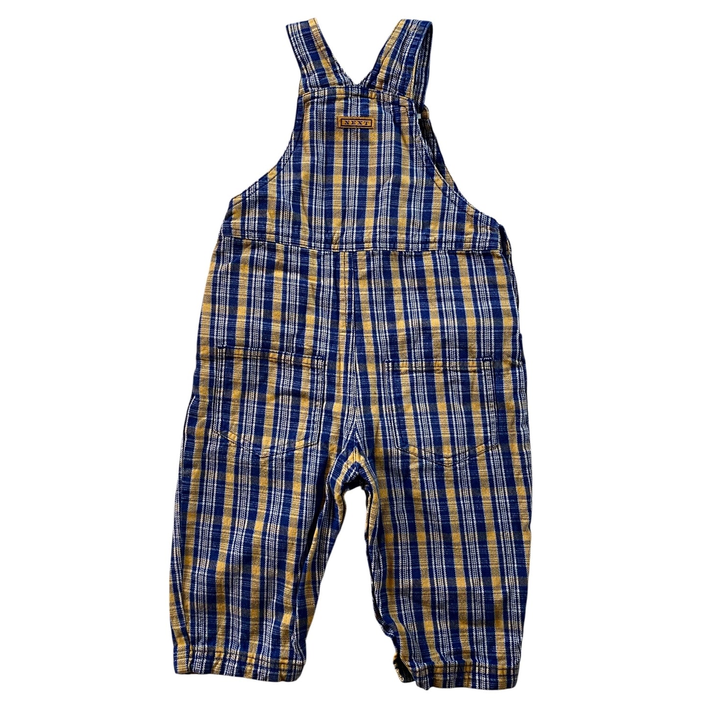 Vintage next check yellow & blue dungarees. Size 12-18 months