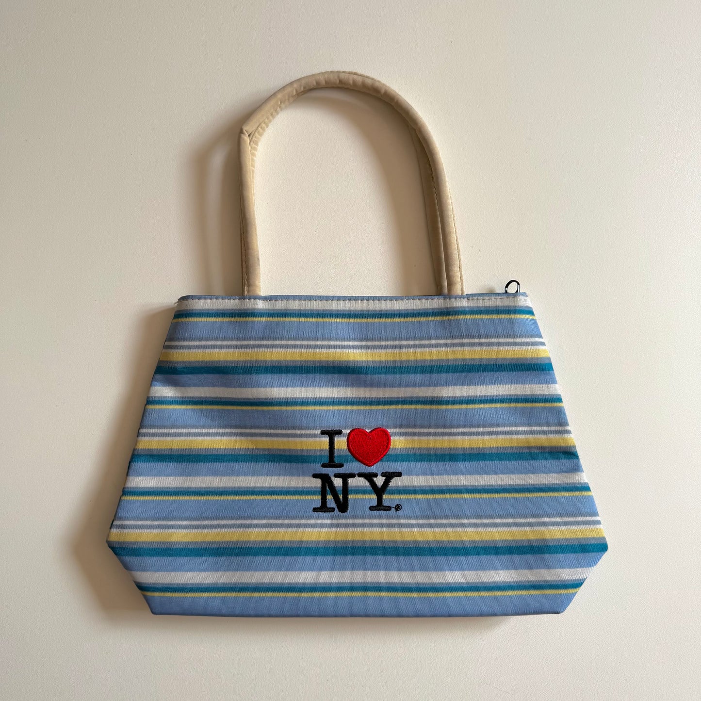 2000s vintage blue striped nylon tote bag