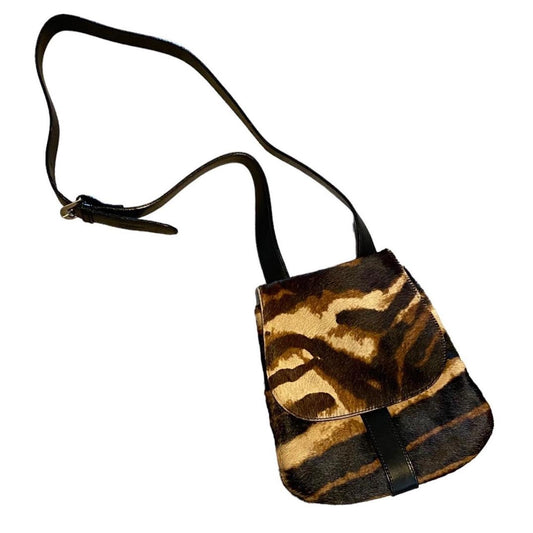 90s Italian faux fur animal print cross body bag.