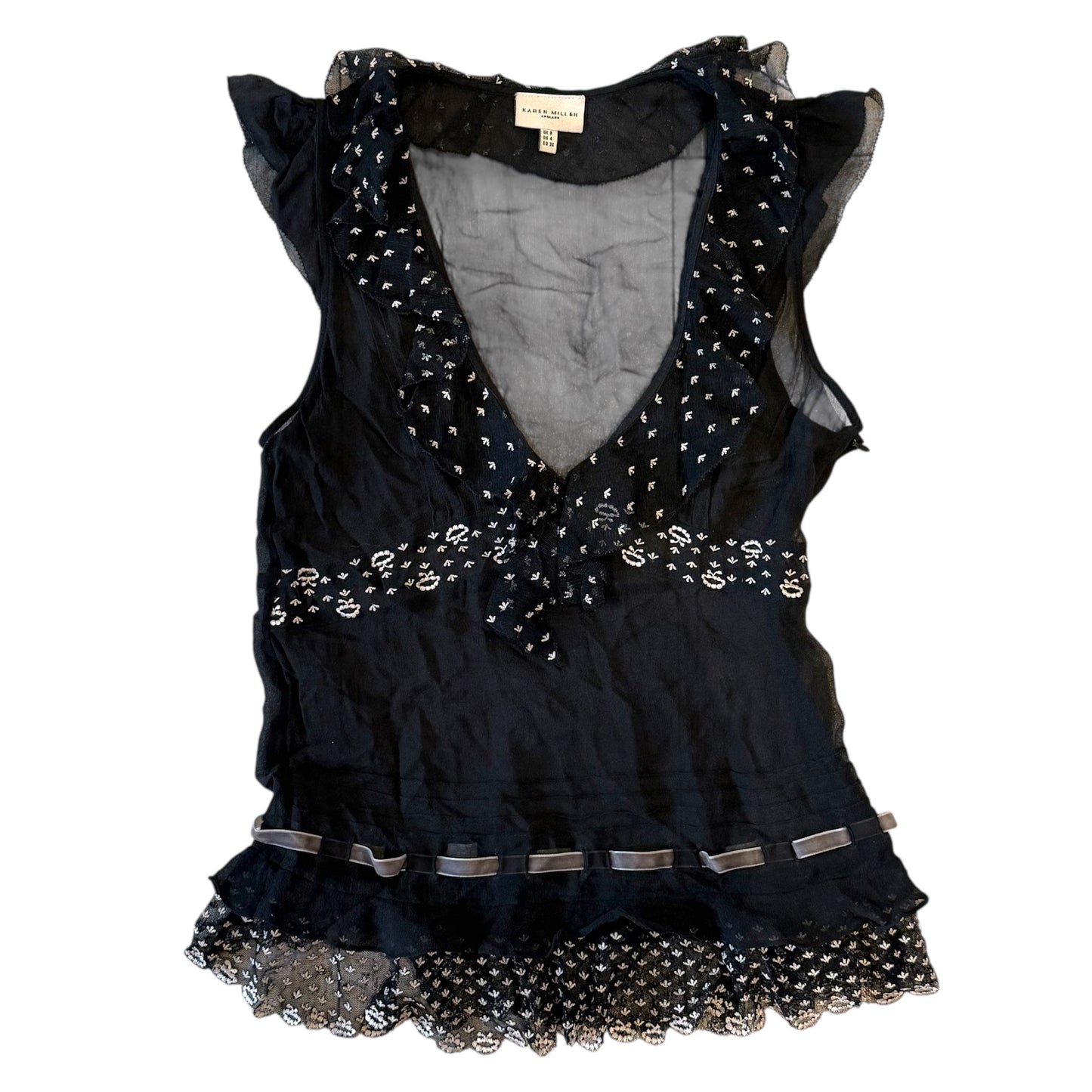 Vintage Karen millen sheer black lace vest top. Size 8