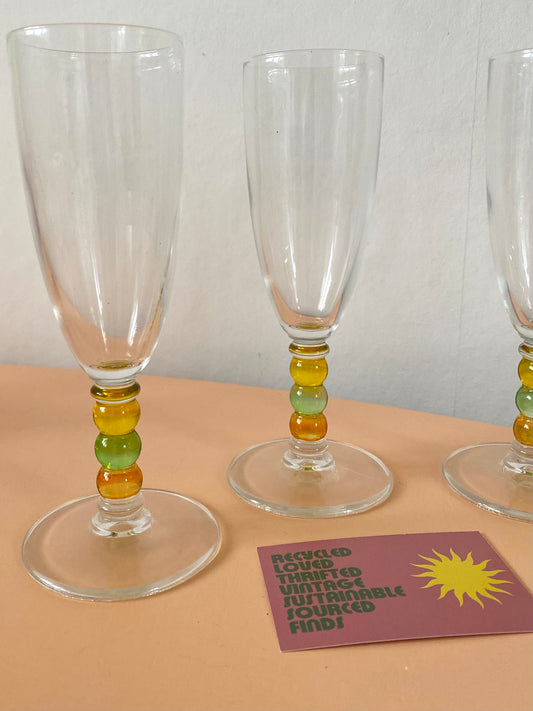 Set of three vintage glass flute glasses ~