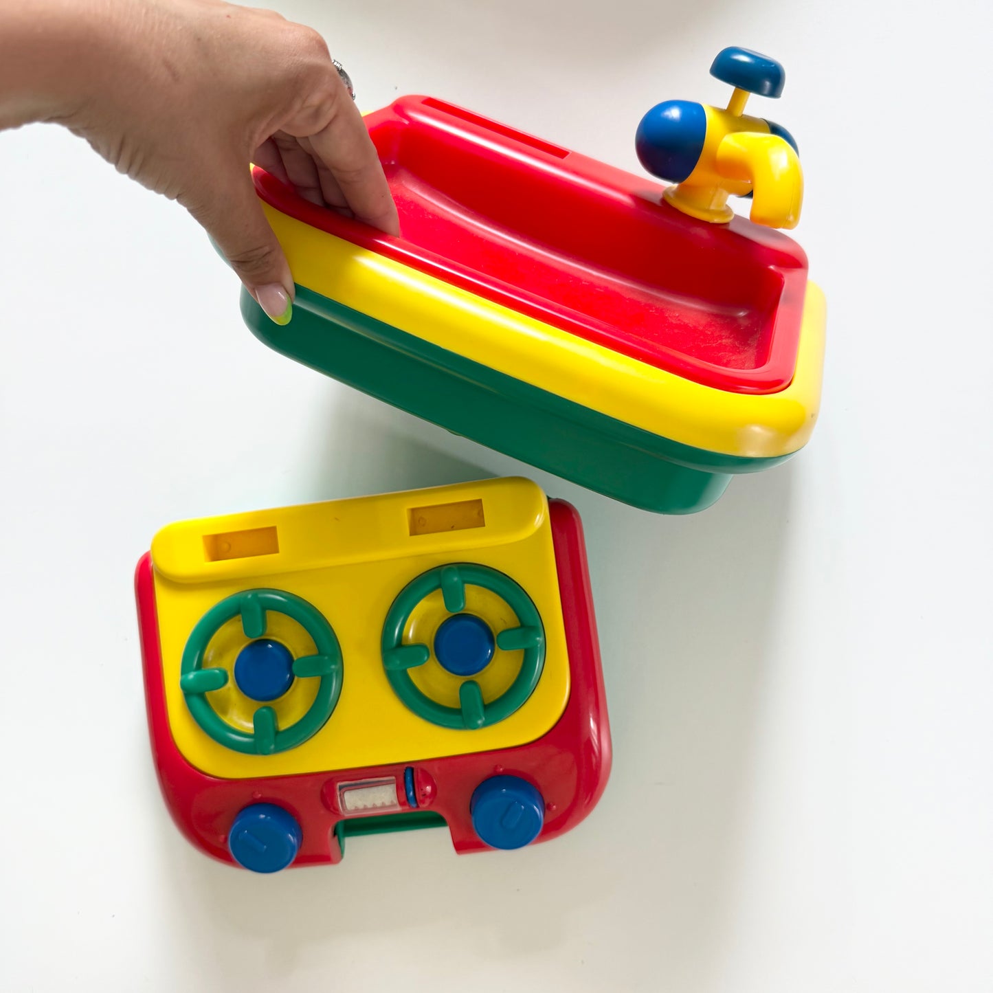 Vintage colourblock play sink and hob set of two