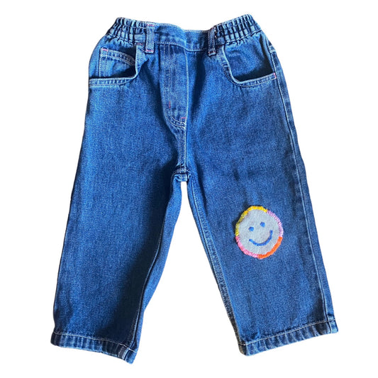 Vintage George upcycled/ embroidered smiley face jeans age 12-18m