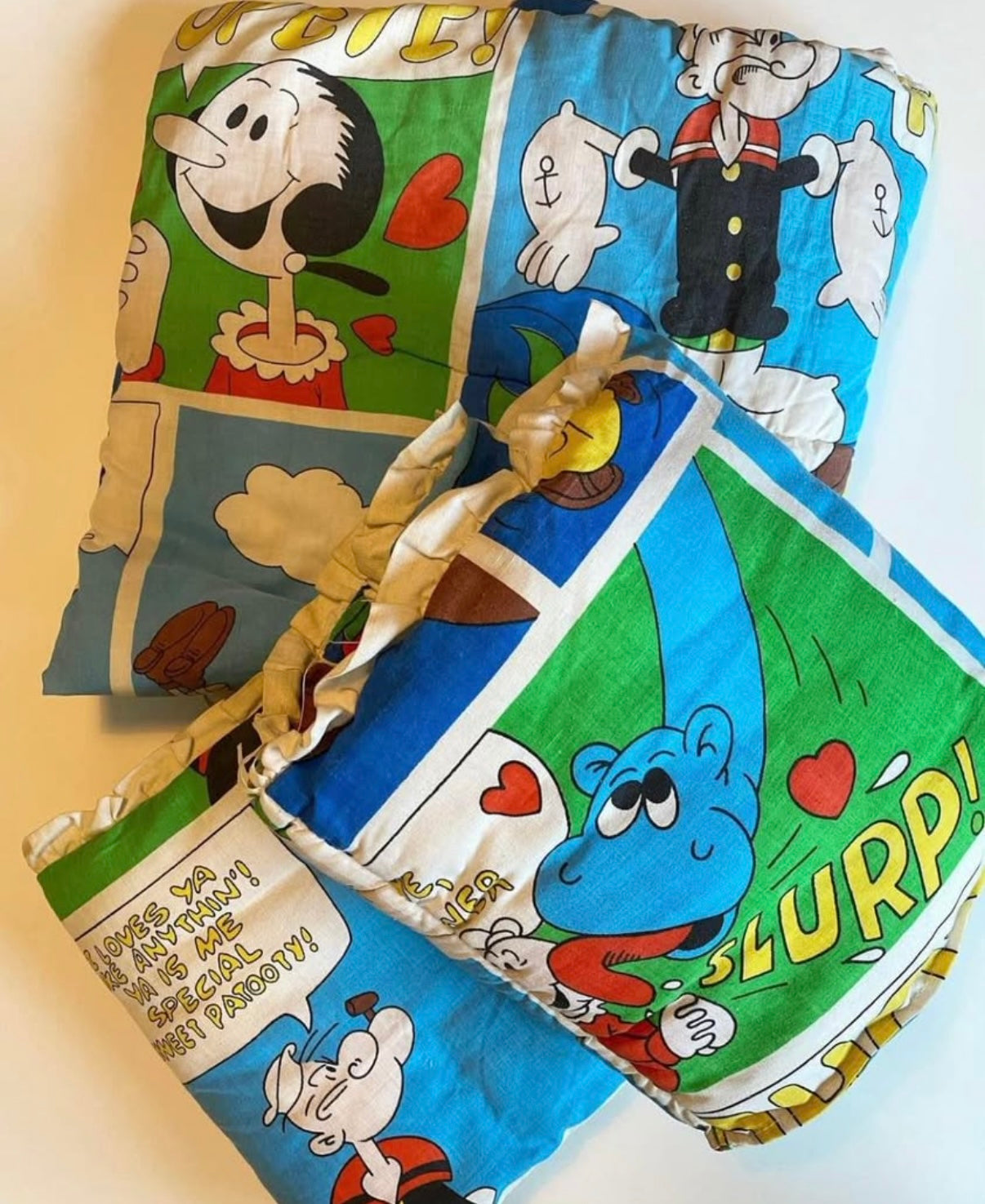 Vintage pop eye baby duvet & bumper cot set