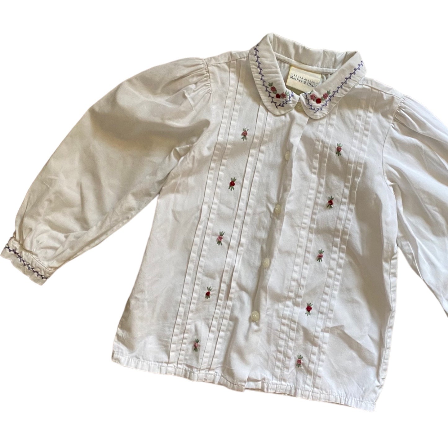 Vintage Laura Ashley white embroidered floral shirt age 4 years