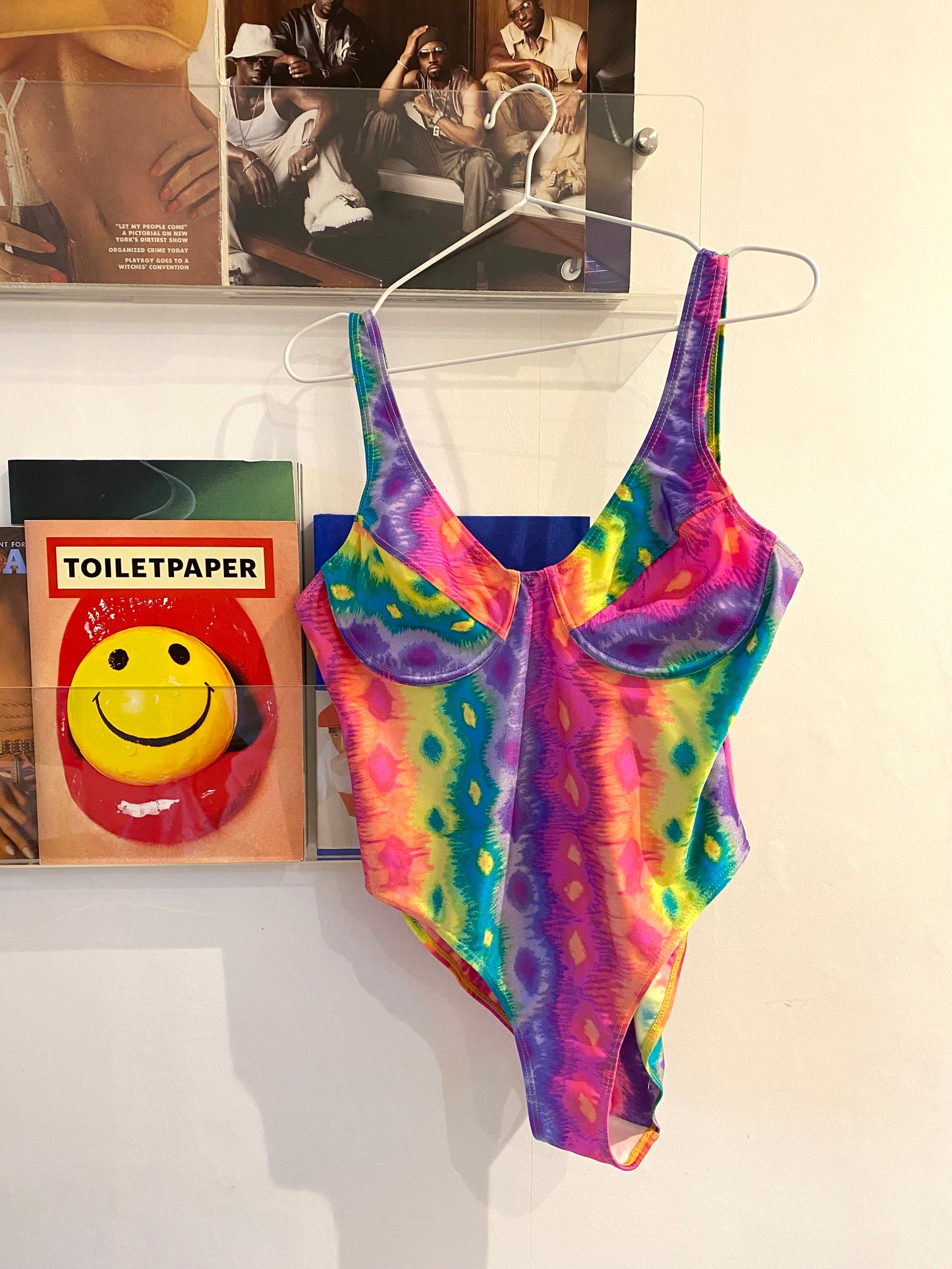 Gorgeous summery 90s low back Multicoloured swimsuit size 12