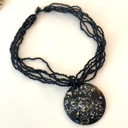 Vintage 90s chunky pendant choker necklace with multi beaded chain. 17.5 inch