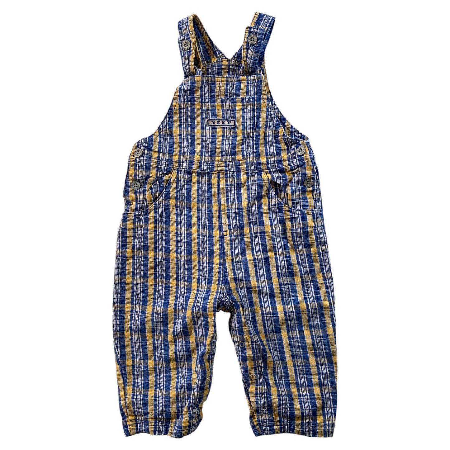 Vintage next check yellow & blue dungarees. Size 12-18 months