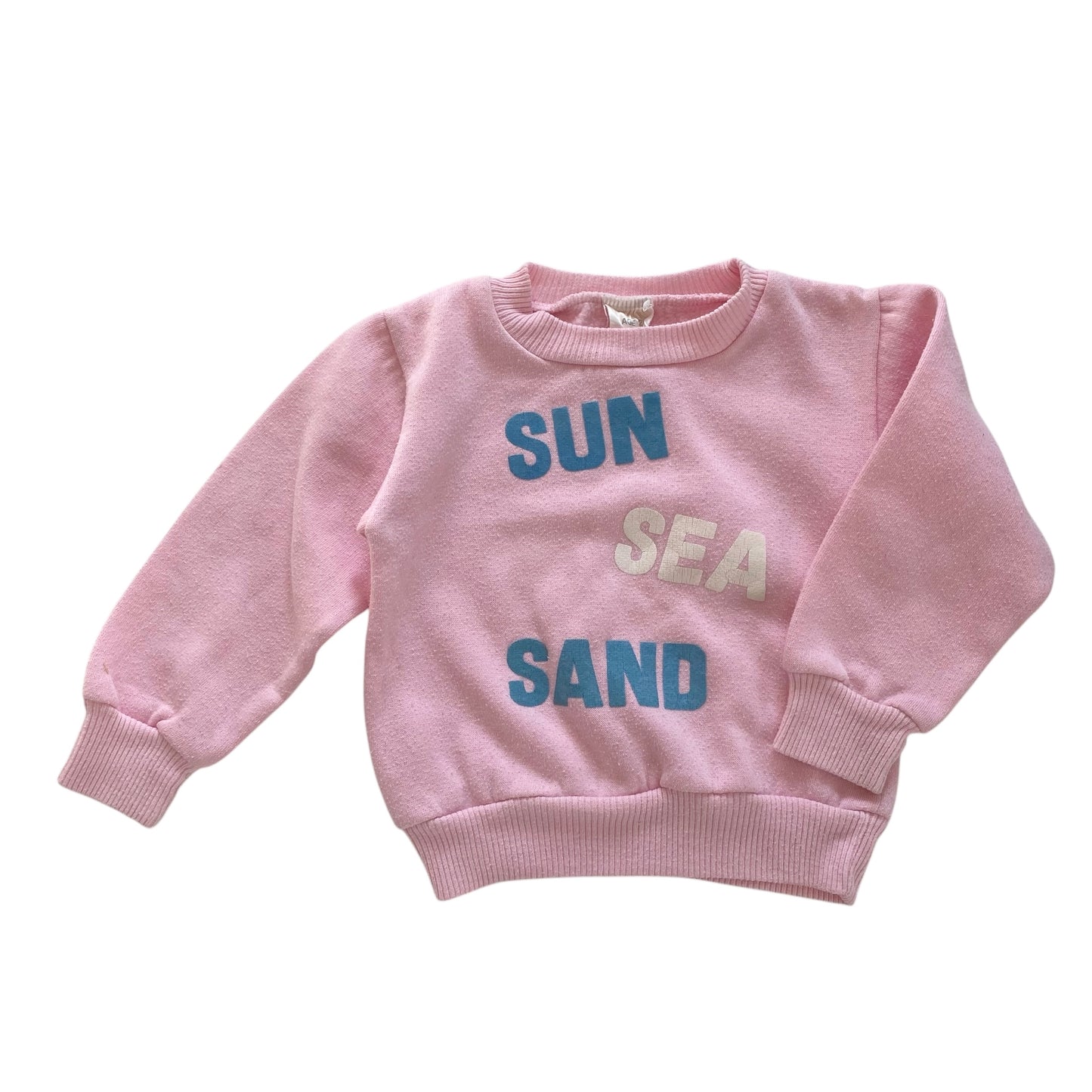 Vintage pink ‘sun sea sand’ sweatshirt. Size approx 12 months