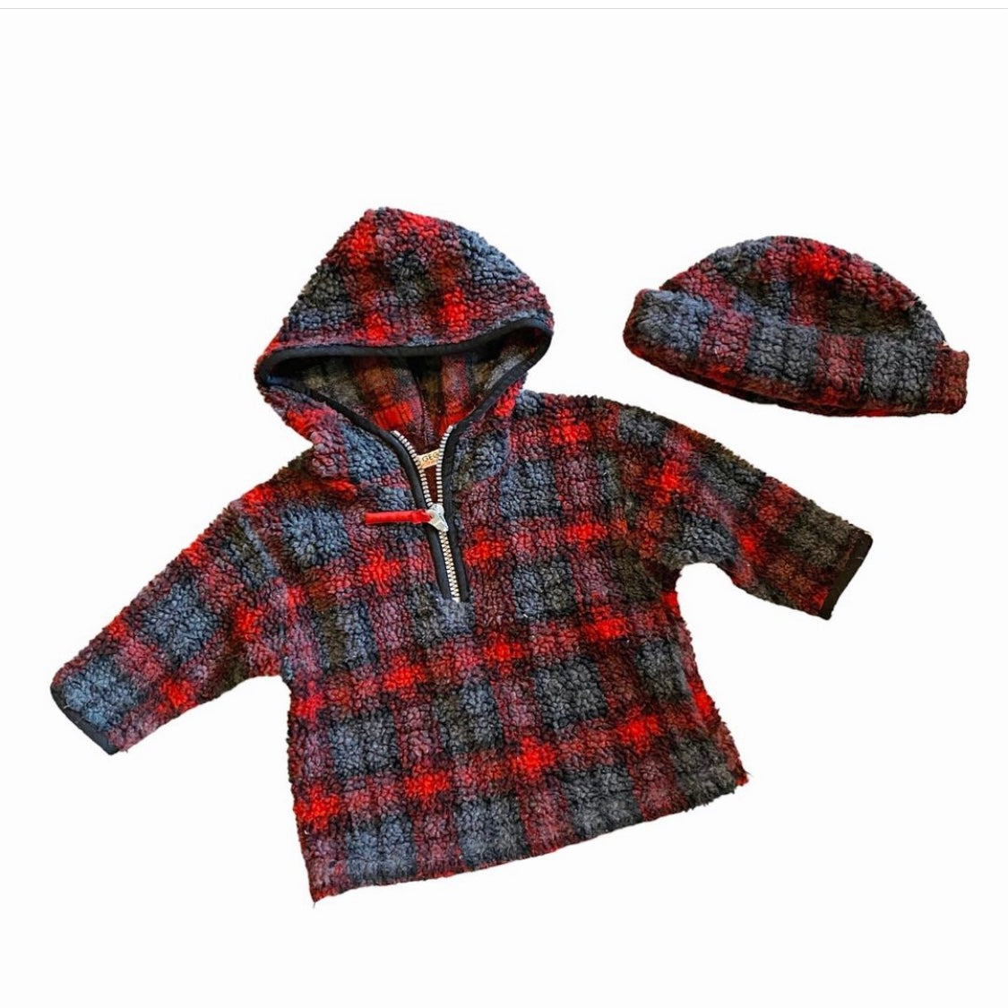 Check fleece & hat set ~ vintage George 6-9 months