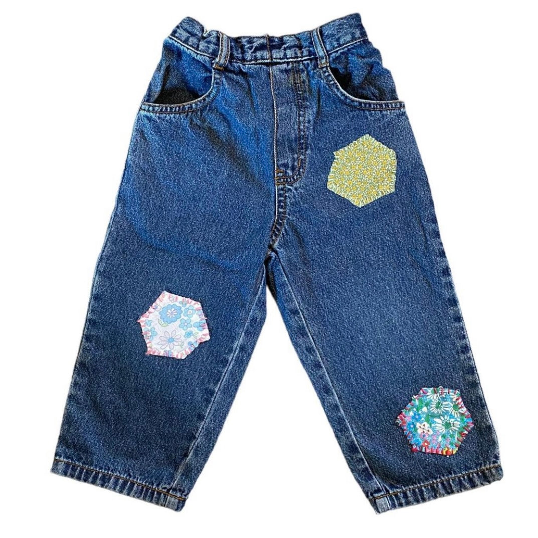 Vintage jeanswith embroidered patches ~  18-24m