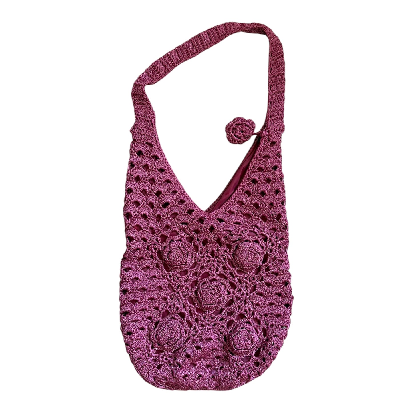 Vintage pink carryall crochet shoulder bag