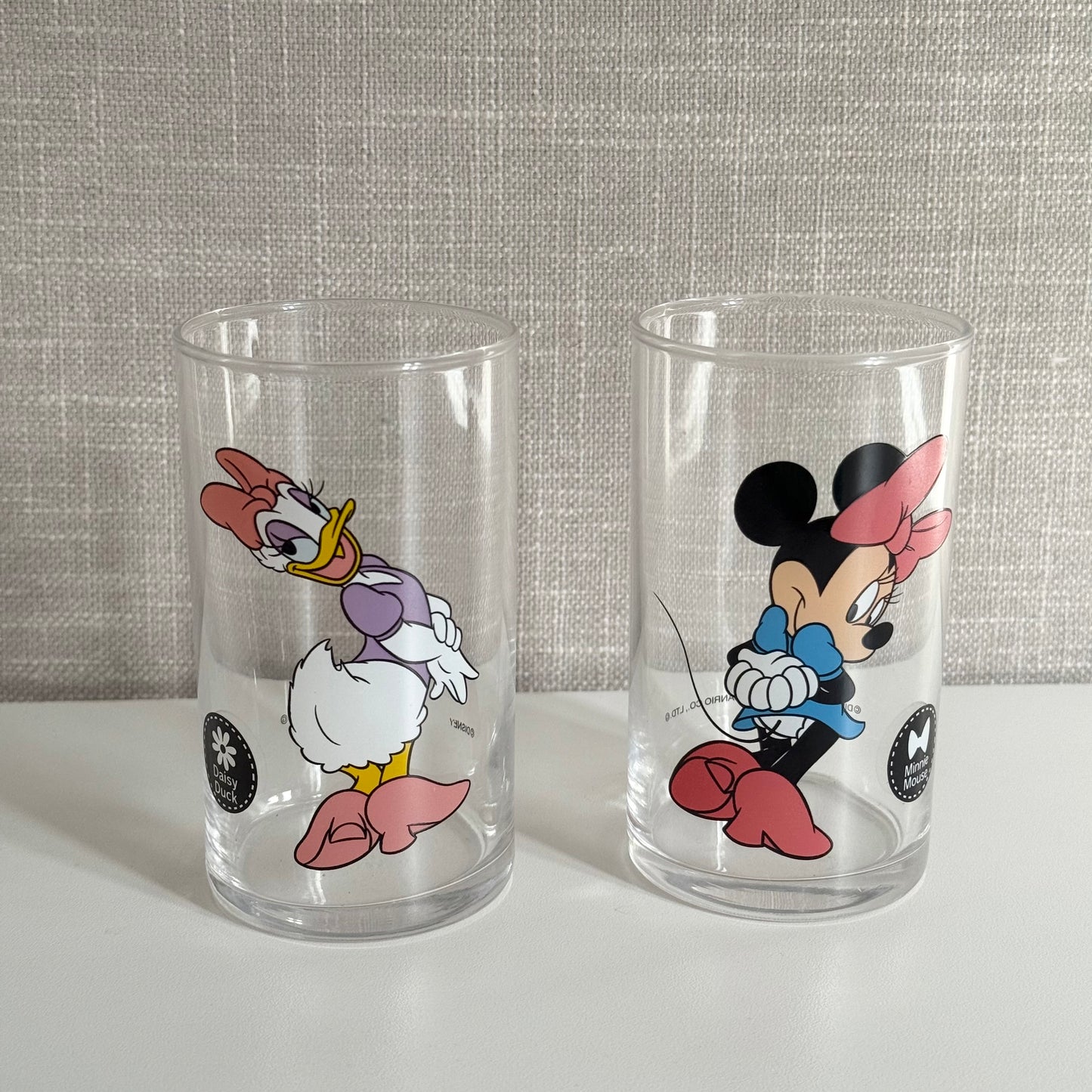 Vintage set of two disney Minnie & Daisy Duck glass tumblers