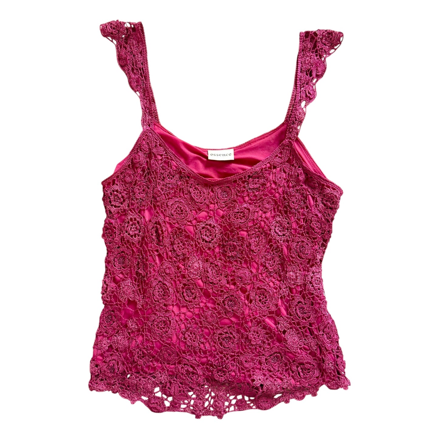 Vintage y2k ‘essence’ festival dark pink crochet tank top. Size 12