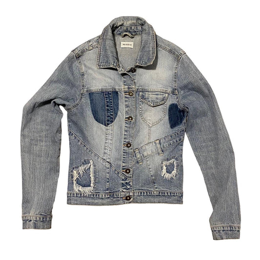 90s moto topshop denim jacket with ripped unique design size S