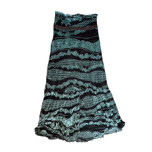 Vintage Peruna long lined velour and mesh skirt in turquoise & black. Size 12