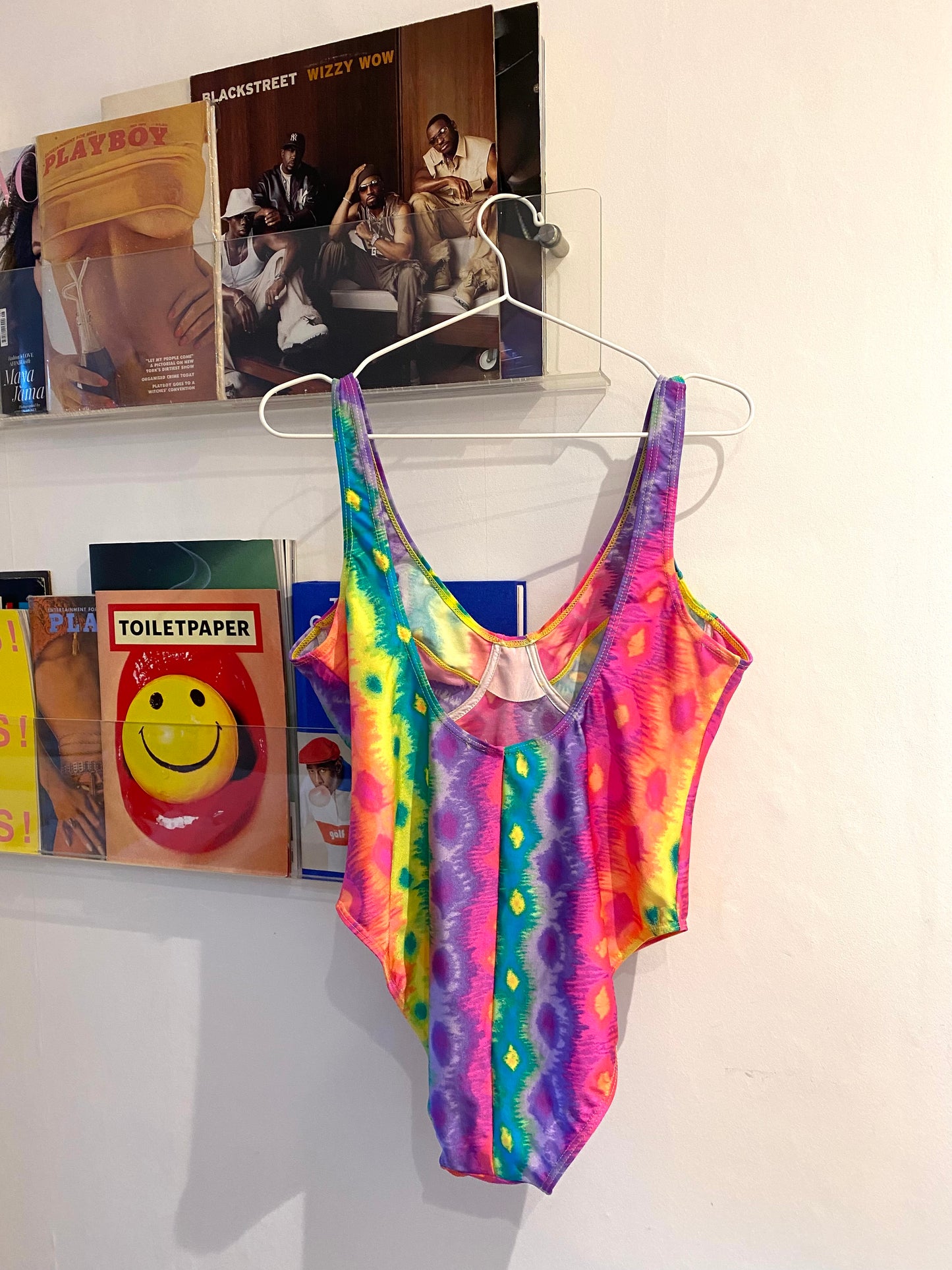 Gorgeous summery 90s low back Multicoloured swimsuit size 12