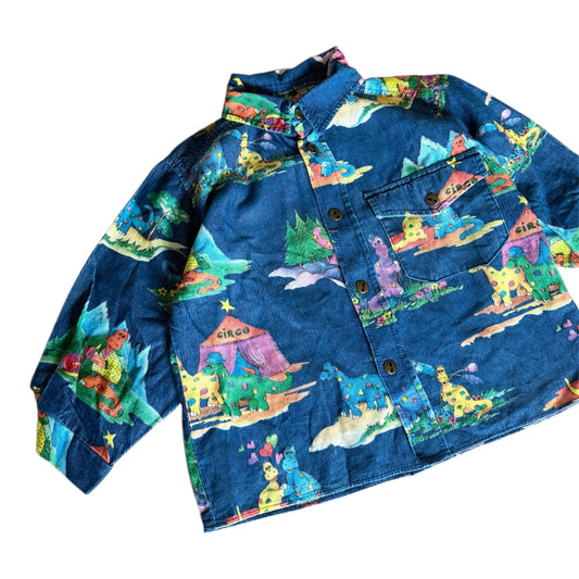 Vintage palomino circus/ dinosaur  print corduroy shirt. Size 3 years