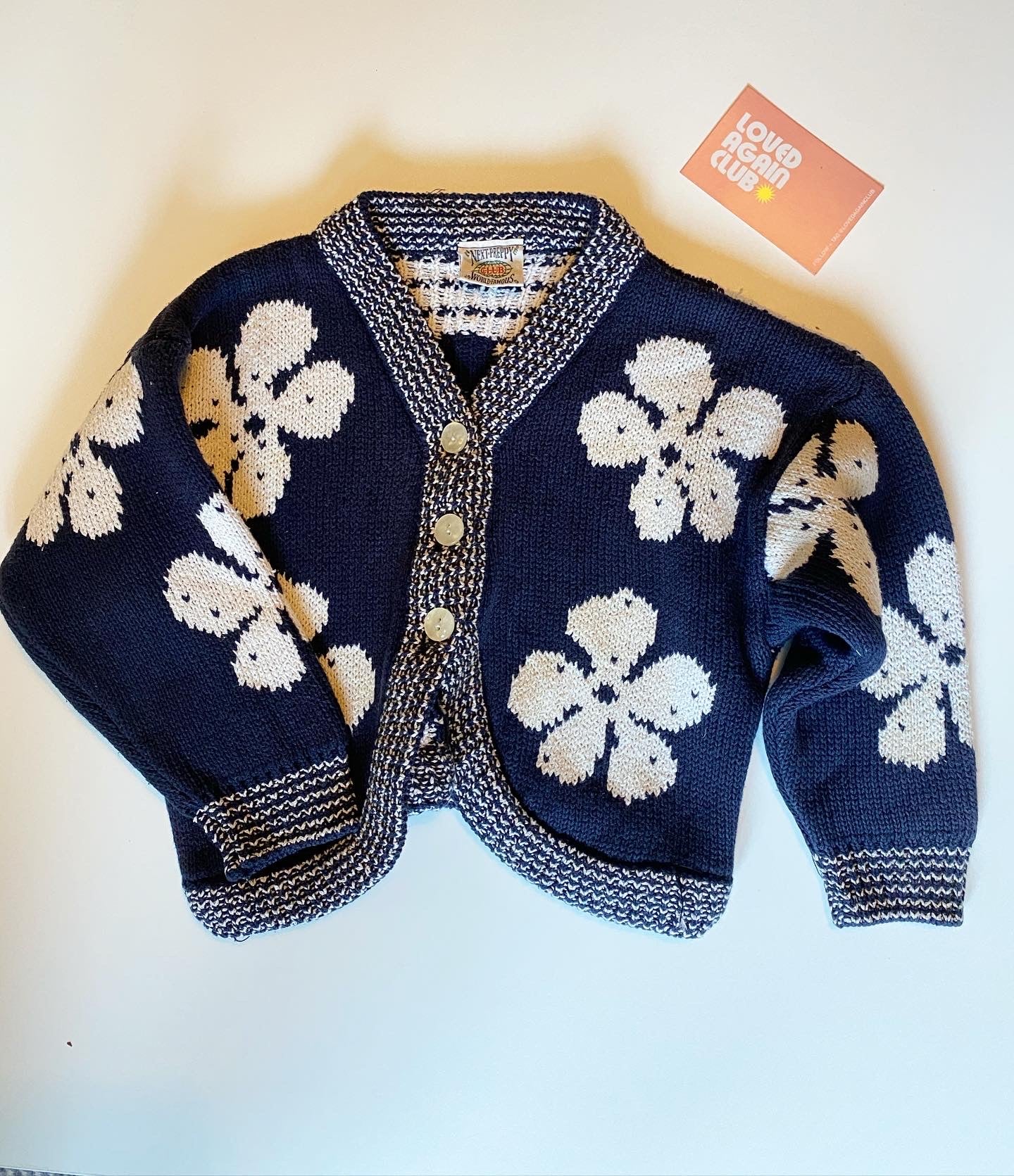 Vintage next chunk navy blue flower knitted cardigan. 3-4 years!