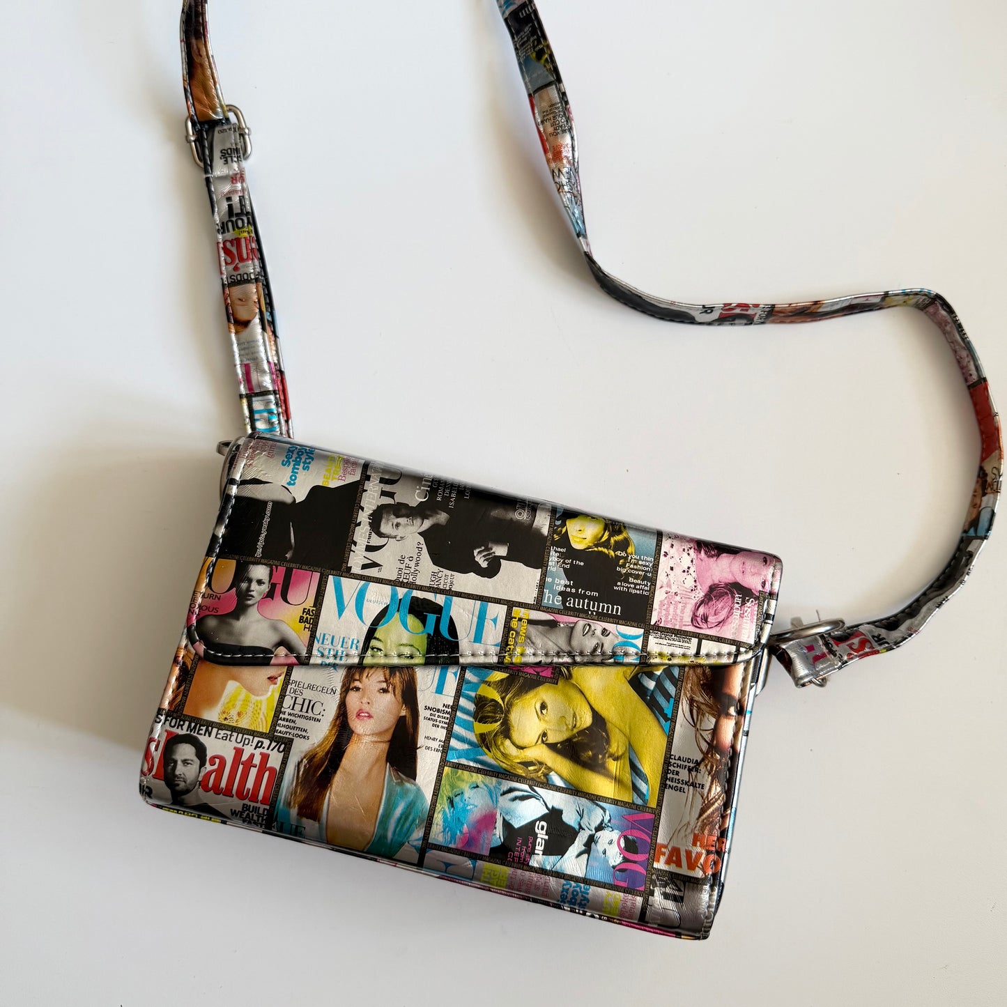 Vintage recycled vogue printed magazine bag.