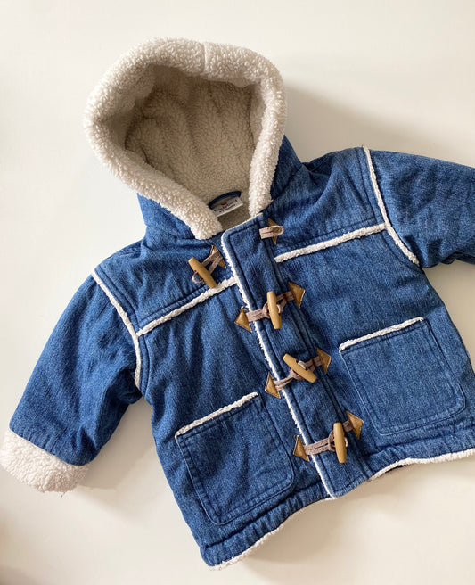 Vintage ladybird blue denim coat with shearling lining 6-9 months