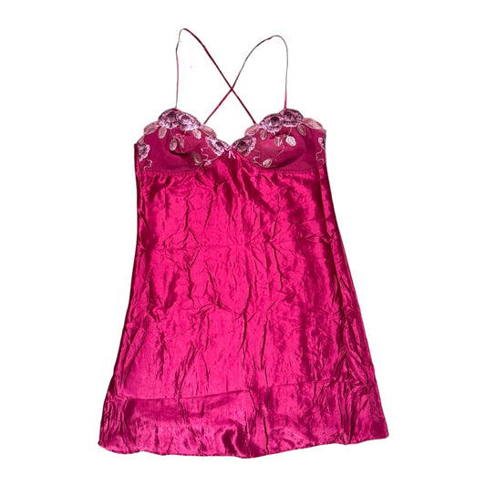 Vintage Y2k cherry red slip dress with lace edging. Size approx 14.
