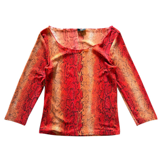 Vintage Peruna Orange mesh snake print top. Size approx 12