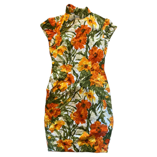 Incredible 80s vintage floral high neck Asian style dress 
Orange & yellow shades
Size 8.