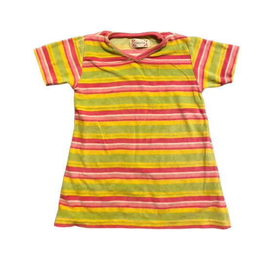 Vintage coquilla velour pink yellow & green striped dress age 2 years