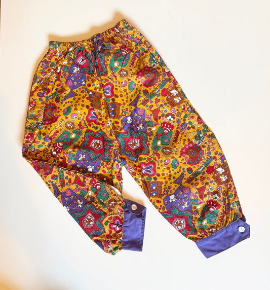 Vintage FESTIVAL multicolored abstract print harem trousers. Size 2 years