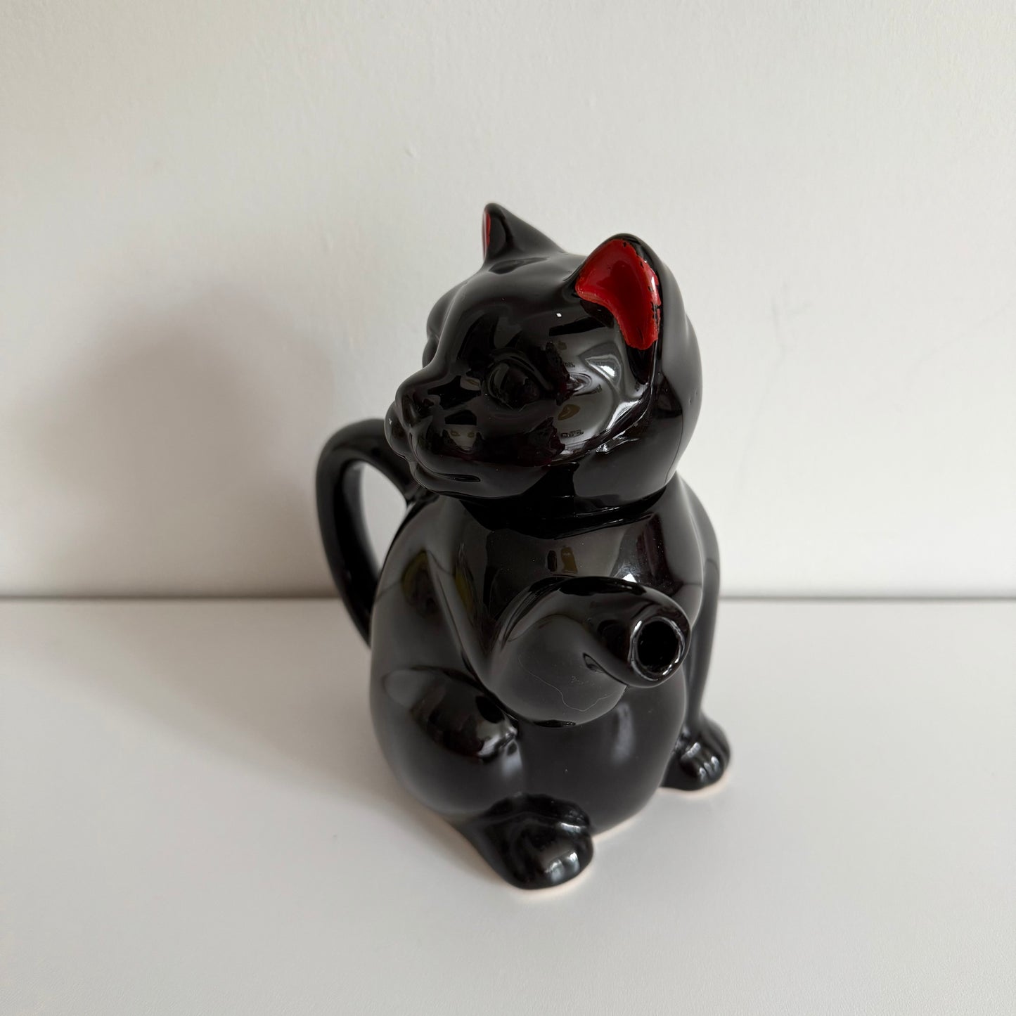 Vintage black cat small ceramic teapot