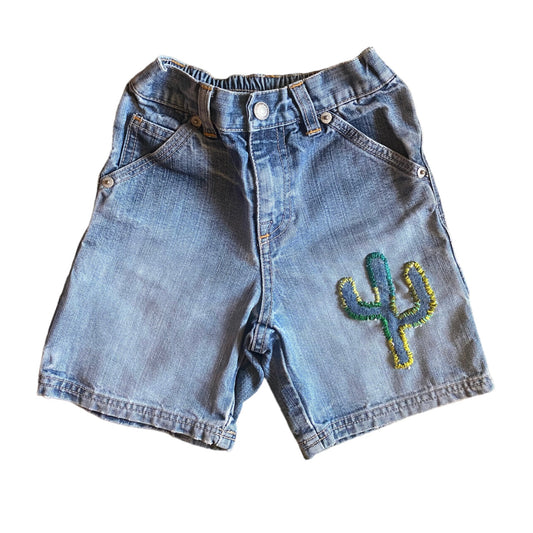 Reworked embroidered cactus denim shorts age 3-4 years