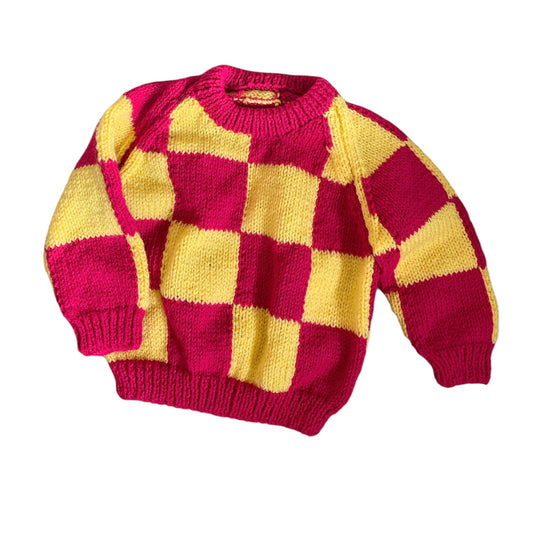 Hand knitted checker board jumper 9-12 months