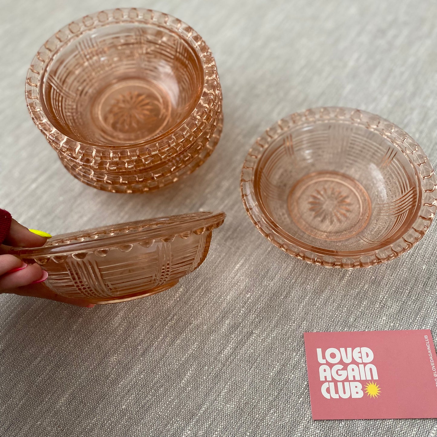 Set of 6 vintage glass bowls peach